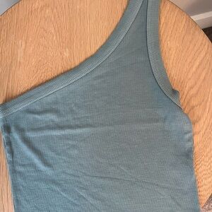SET Active Asymmetrical Ribbed Tank Top in Aqua Blue/Green